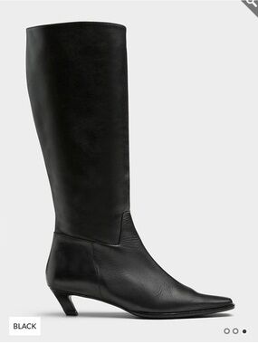 BNIB - Simons Black Knee-High Square-Toe Kitten-Heel Boots (Size 39)